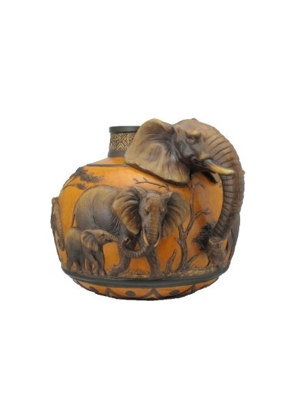 Dekoratif Fil Figürlü Tombul Vazo Saksı (32X27CM)