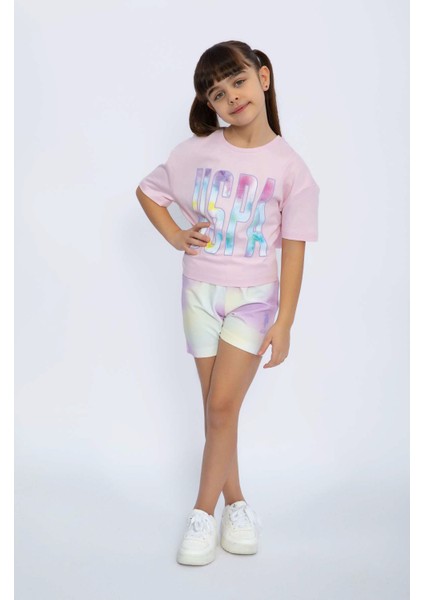 US1072 Kız Çocuk Süprem Şortlu Takım Açık Pembe