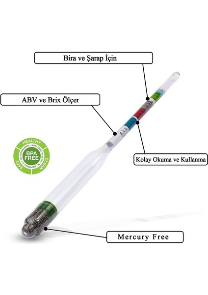 Hidrometre 0.980 - 1.1160 Alkolmetre Bira Brix Alkol Oranı Ölçer Ölçüm thr275 modelleri
