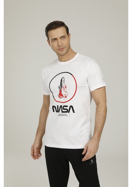 SN704 Nasa Rocket T-Shirt Beyaz Erkek T-Shirt