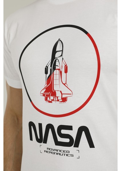 SN704 Nasa Rocket T-Shirt Beyaz Erkek T-Shirt fırsatları
