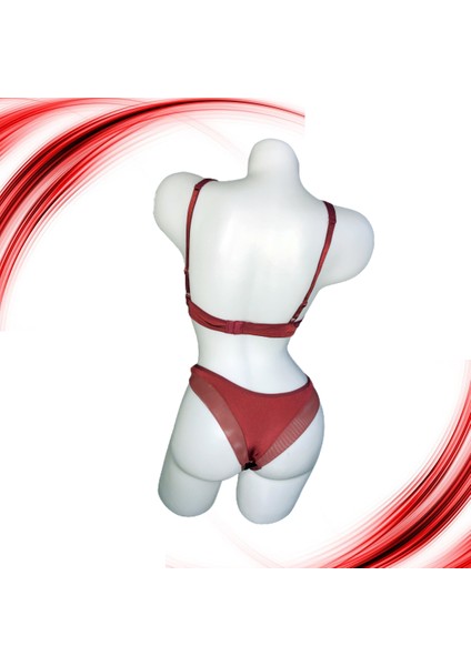 Tüllü Bordo Renk Dolgulu Kadın Iç Çamaşırı Bustiyer Takmı fiyatları