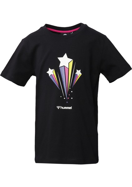 911495-2001 Bisiklet Yaka Regular Fit Baskılı Siyah Kız Çocuk T-Shirt