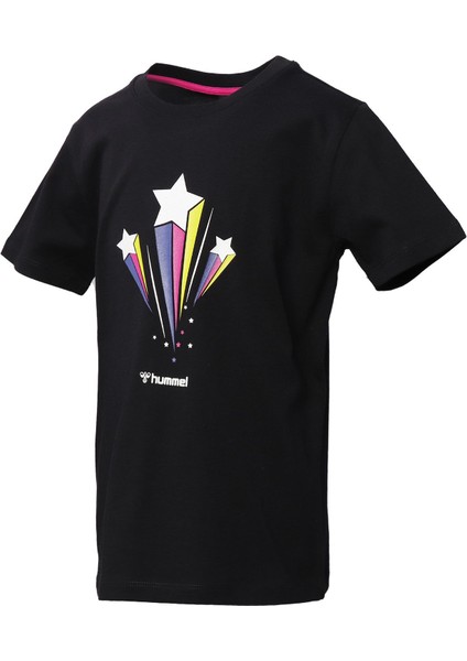 911495-2001 Bisiklet Yaka Regular Fit Baskılı Siyah Kız Çocuk T-Shirt modelleri