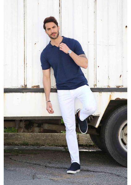 Saks/siyah Kuşgözü Desenli Polo Yaka Erkek Triko T-Shirt fırsatları
