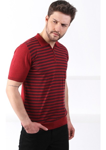 Tarçın/laci Polo Yaka Fermuarlı Erkek Pamuk Triko T-Shirt indirimleri
