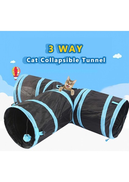 3 Kanal Katlanır Kedi Köpek Oyuncak Çadırı
