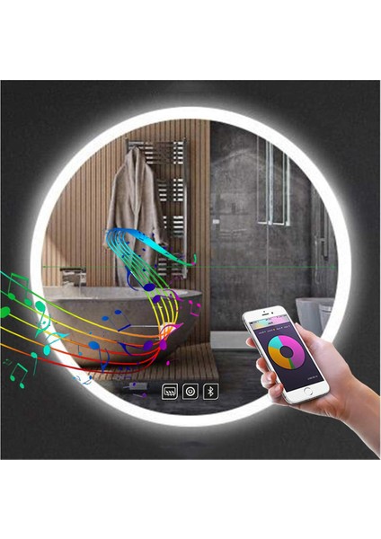 60 cm Bluetoothlu Dokunmatik Tuşlu Buğu Yapmayan Ledli Yuvarlak Banyo Aynası