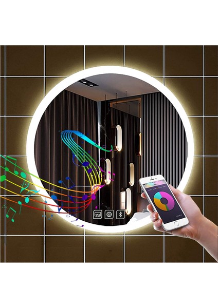 60 cm Bluetoothlu Dokunmatik Tuşlu Buğu Yapmayan Ledli Yuvarlak Banyo Aynası