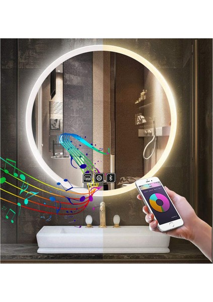 60 cm Bluetoothlu Dokunmatik Tuşlu Buğu Yapmayan Ledli Yuvarlak Banyo Aynası
