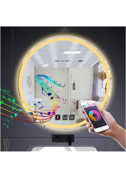 60 cm Bluetoothlu Dokunmatik Tuşlu Buğu Yapmayan Ledli Yuvarlak Banyo Aynası fırsatları