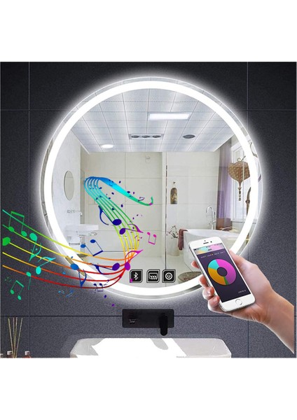 60 cm Bluetoothlu Dokunmatik Tuşlu Buğu Yapmayan Ledli Yuvarlak Banyo Aynası indirimleri