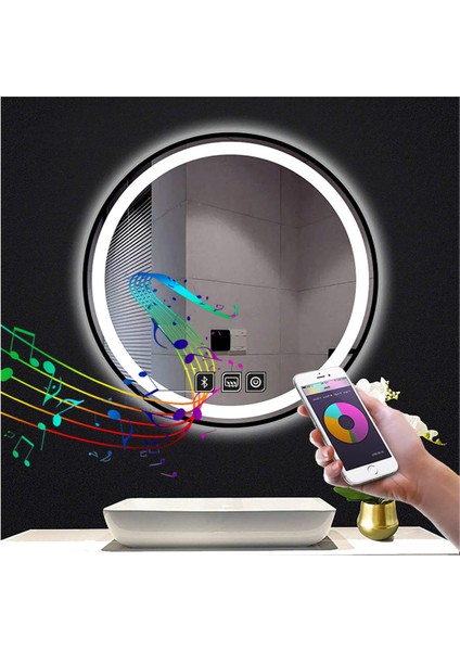 45 cm Bluetoothlu Dokunmatik Tuşlu Buğu Yapmayan Ledli Yuvarlak Banyo Aynası