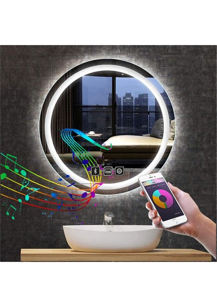 45 cm Bluetoothlu Dokunmatik Tuşlu Buğu Yapmayan Ledli Yuvarlak Banyo Aynası fiyatları