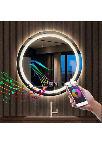 45 cm Bluetoothlu Dokunmatik Tuşlu Buğu Yapmayan Ledli Yuvarlak Banyo Aynası modelleri