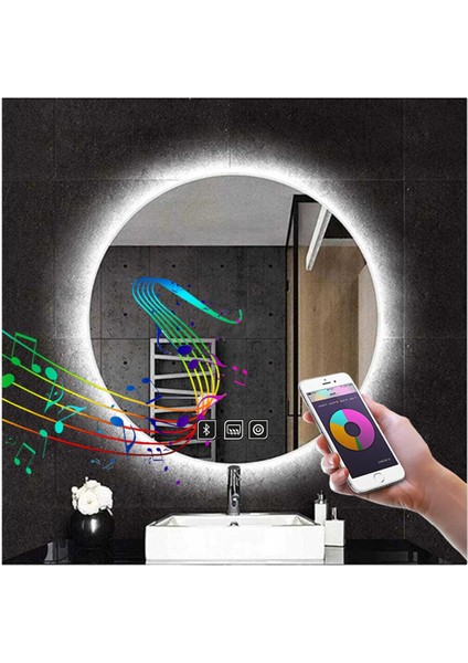 45 cm Bluetoothlu Dokunmatik Tuşlu Buğu Yapmayan Ledli Yuvarlak Banyo Aynası fırsatları
