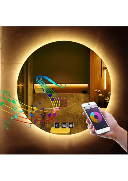 45 cm Bluetoothlu Dokunmatik Tuşlu Buğu Yapmayan Ledli Yuvarlak Banyo Aynası indirimleri