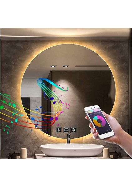 45 cm Bluetoothlu Dokunmatik Tuşlu Buğu Yapmayan Ledli Yuvarlak Banyo Aynası modelleri