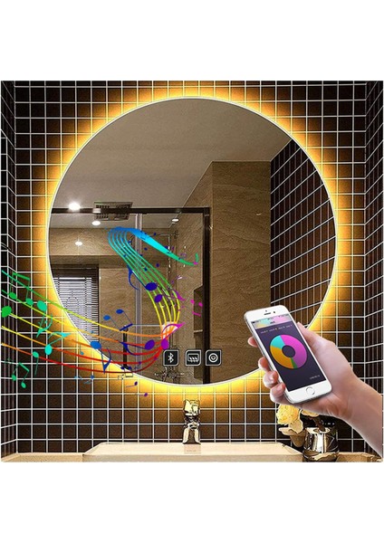 45 cm Bluetoothlu Dokunmatik Tuşlu Buğu Yapmayan Ledli Yuvarlak Banyo Aynası fırsatları