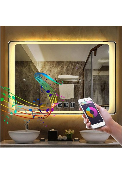 Global Led Mirror 80X120 cm Bluetoothlu Dokunmatik Tuşlu Buğu Yapmayan Ledli Banyo Aynası