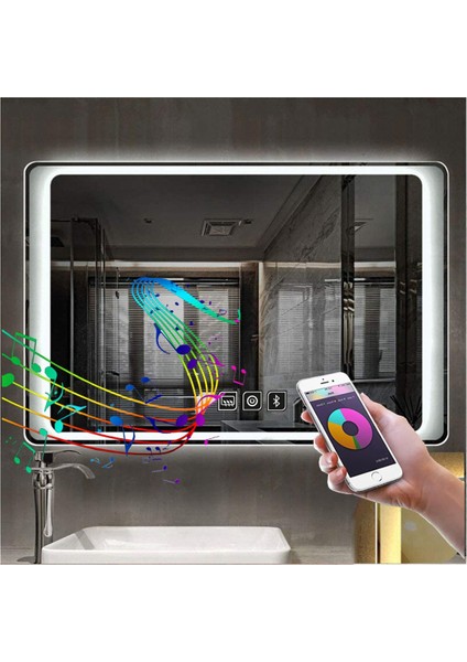 70X110 cm Bluetoothlu Dokunmatik Tuşlu Buğu Yapmayan Ledli Banyo Aynası fiyatları