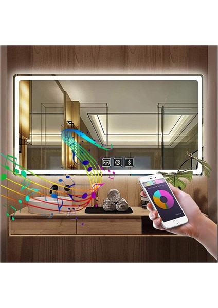 70X110 cm Bluetoothlu Dokunmatik Tuşlu Buğu Yapmayan Ledli Banyo Aynası modelleri