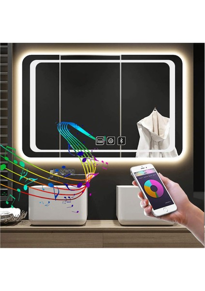 70X110 cm Bluetoothlu Dokunmatik Tuşlu Buğu Yapmayan Ledli Banyo Aynası fırsatları