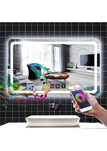 70X110 cm Bluetoothlu Dokunmatik Tuşlu Buğu Çözücü Ledli Banyo Aynası fiyatları