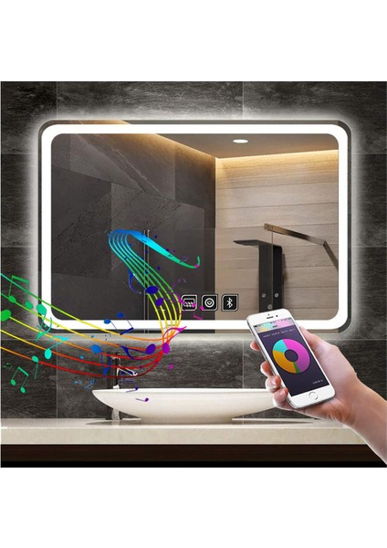 70X110 cm Bluetoothlu Dokunmatik Tuşlu Buğu Çözücü Ledli Banyo Aynası modelleri
