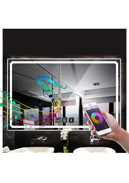 70X110 cm Bluetoothlu Dokunmatik Tuşlu Buğu Çözücü Ledli Banyo Aynası fırsatları