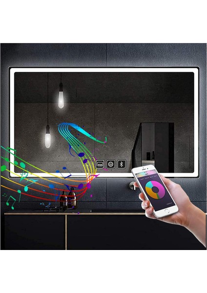 70X110 cm Bluetoothlu Dokunmatik Tuşlu Buğu Çözücü Ledli Banyo Aynası indirimleri