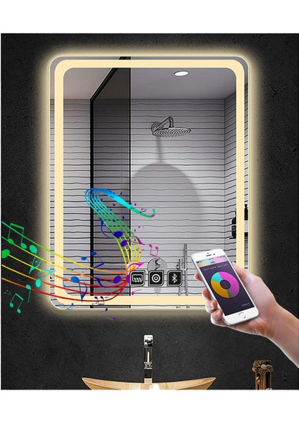 75X105 cm Müzik Çalarlı Dokunmatik Tuşlu Buğu Yapmayan Ledli Banyo Aynası indirimleri