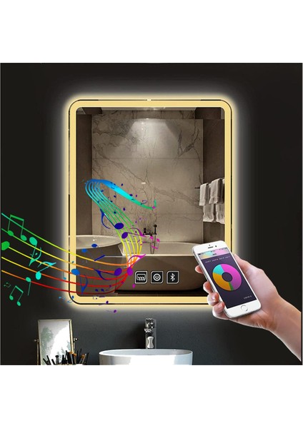 65X90 cm Müzik Çalarlı Dokunmatik Tuşlu Buğu Çözücü Ledli Banyo Aynası