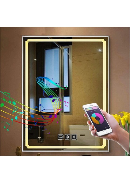 65X90 cm Müzik Çalarlı Dokunmatik Tuşlu Buğu Çözücü Ledli Banyo Aynası