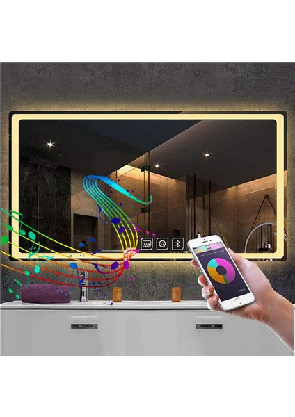 65X90 cm Müzik Çalarlı Dokunmatik Tuşlu Buğu Çözücü Ledli Banyo Aynası