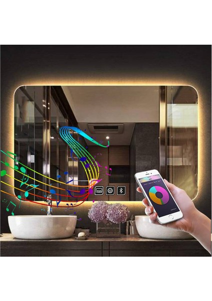 65X90 cm Müzik Çalarlı Dokunmatik Tuşlu Buğu Çözücü Ledli Banyo Aynası