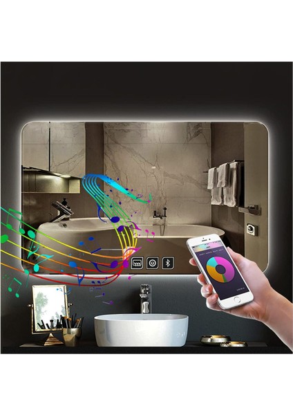 65X90 cm Bluetoothlu Dokunmatik Tuşlu Buğu Yapmayan Ledli Banyo Aynası indirimleri