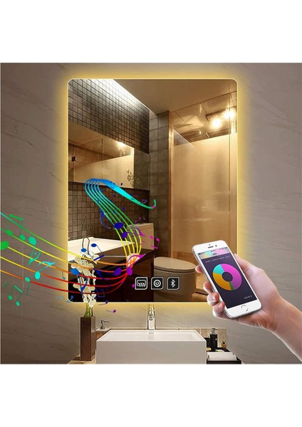 65X90 cm Bluetoothlu Dokunmatik Tuşlu Buğu Çözücü Ledli Banyo Aynası modelleri
