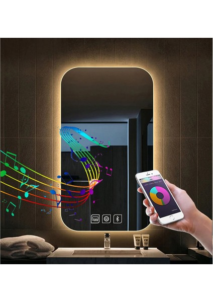 65X90 cm Bluetoothlu Dokunmatik Tuşlu Buğu Çözücü Ledli Banyo Aynası fırsatları