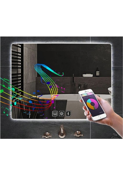 65X90 cm Bluetoothlu Dokunmatik Tuşlu Buğu Çözücü Ledli Banyo Aynası indirimleri