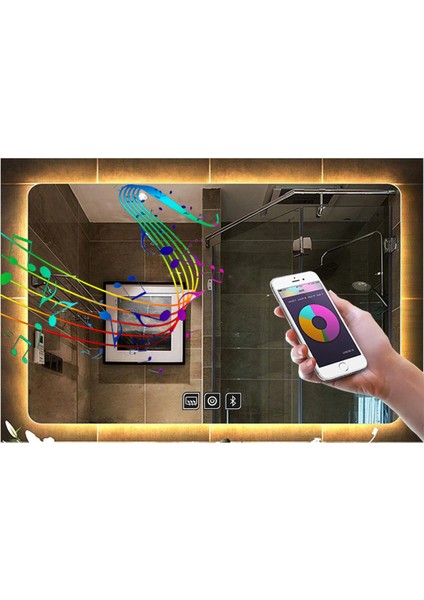 60X70 cm Bluetoothlu Dokunmatik Tuşlu Buğu Yapmayan Ledli Banyo Aynası