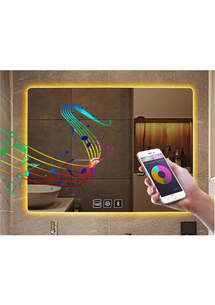 60X70 cm Bluetoothlu Dokunmatik Tuşlu Buğu Yapmayan Ledli Banyo Aynası