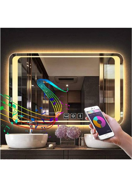 60X70 cm Bluetoothlu Dokunmatik Tuşlu Buğu Yapmayan Ledli Banyo Aynası