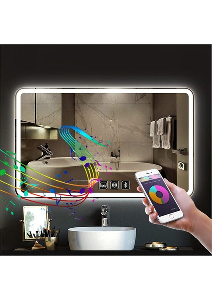 60X70 cm Bluetoothlu Dokunmatik Tuşlu Buğu Yapmayan Ledli Banyo Aynası