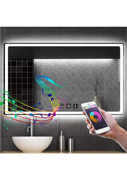 60X70 cm Bluetoothlu Dokunmatik Tuşlu Buğu Yapmayan Ledli Banyo Aynası