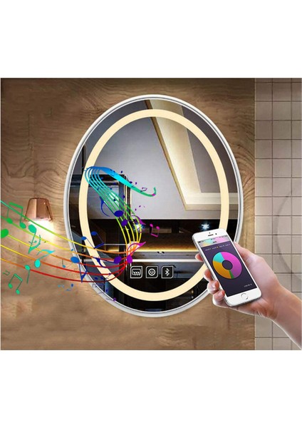 80X100 cm Bluetoothlu Dokunmatik Tuşlu Buğu Çözücü Ledli Elips Banyo Aynası modelleri