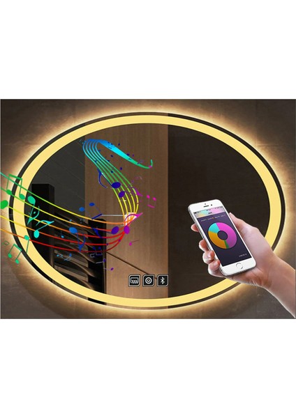 80X100 cm Bluetoothlu Dokunmatik Tuşlu Buğu Çözücü Ledli Elips Banyo Aynası indirimleri