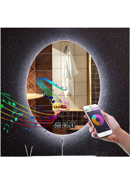 65X85 cm Müzik Çalarlı Dokunmatik Tuşlu Buğu Yapmayan Ledli Elips Banyo Aynası indirimleri