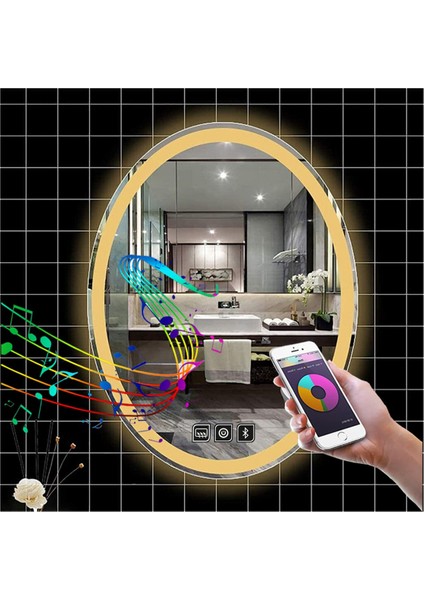 55X75 cm Bluetoothlu Dokunmatik Tuşlu Buğu Yapmayan Ledli Elips Banyo Aynası
