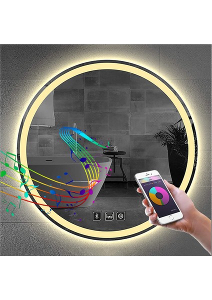 90 cm Bluetoothlu Dokunmatik Tuşlu Buğu Yapmayan Ledli Yuvarlak Banyo Aynası fırsatları